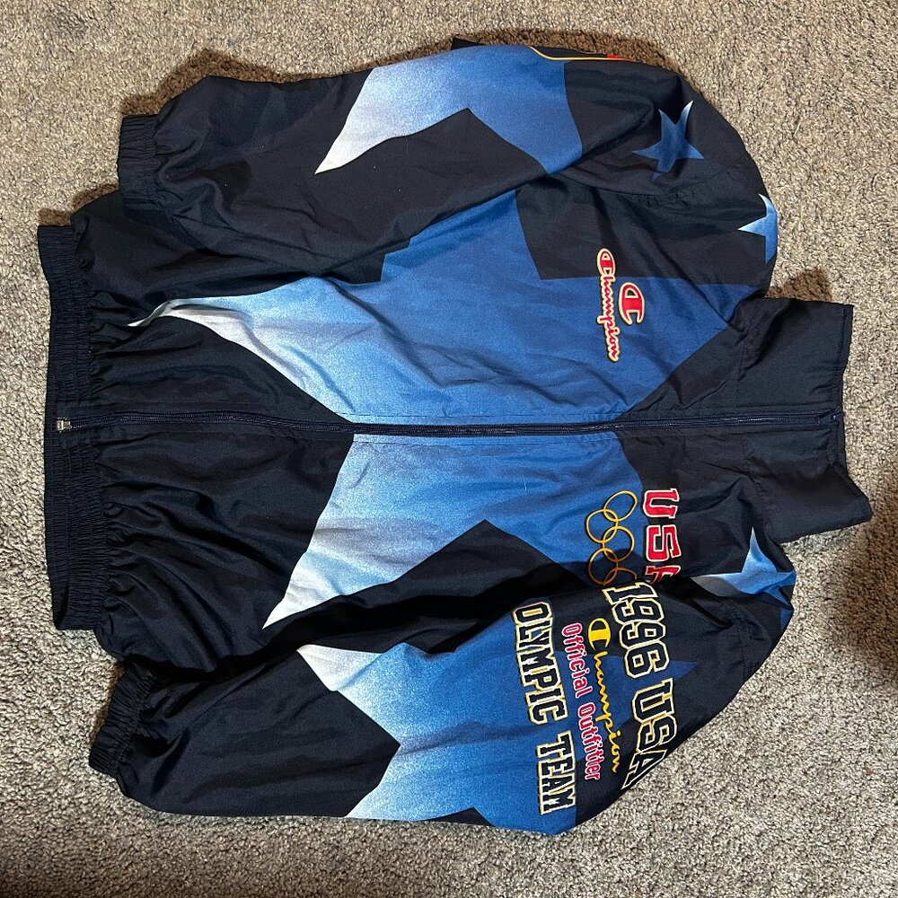 USA 1996 OLYMPIC GAMES SIGNED ALL OVER PRINT JACKET WINDBREAKER CHAMPION KIDS L